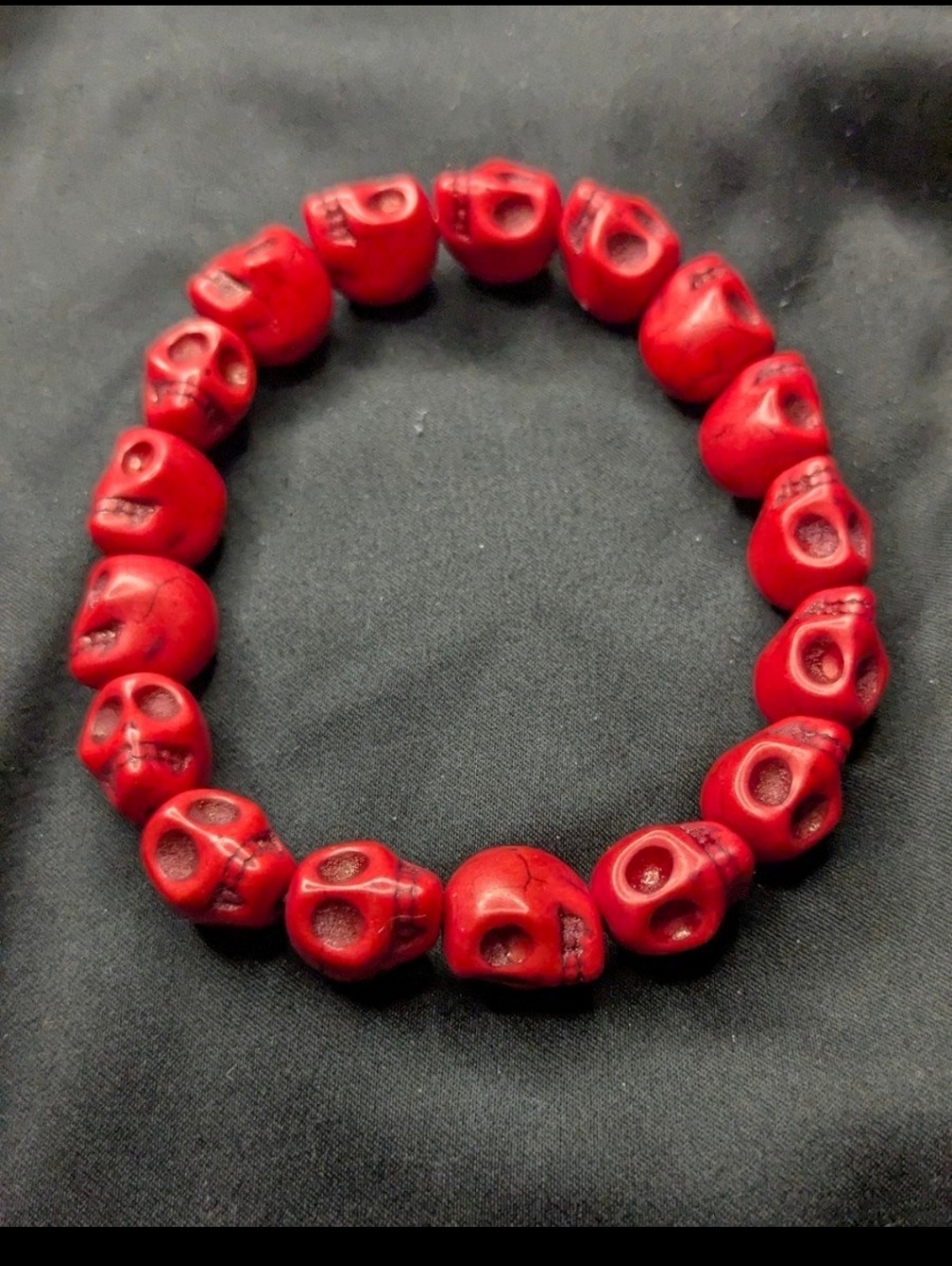 Handmade Unisex Red Skull Stretch Bracelet